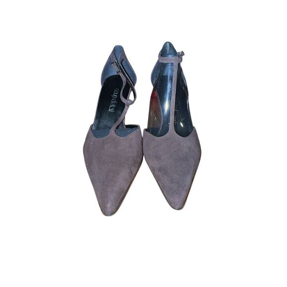 Coup D'etat Suede T Strap Dark Brown Pointed Toe Pumps Womens Size 10 NWB - Picture 7 of 12